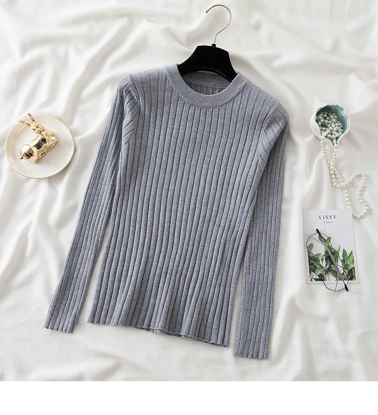 Amoura Elegance Knit Soft Jumper Top – 2024 New Autumn Winter O-Neck Slim-Fit Pullovers Sweater, Women's Long Sleeve Casual Shirt
