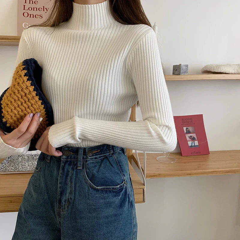 Amoura Elegance Women's 2024 Chic Autumn/Winter Turtleneck Sweater – Casual Long Sleeve Knit Jumper Top for Warmth & Comfort