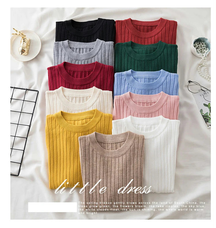 Amoura Elegance Knit Soft Jumper Top – 2024 New Autumn Winter O-Neck Slim-Fit Pullovers Sweater, Women's Long Sleeve Casual Shirt