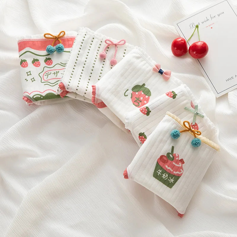 5-Piece Women's Cotton Briefs Set with Cute Big Red Bow - Soft, Breathable, and Stylish Underwear from Amoura Elegance