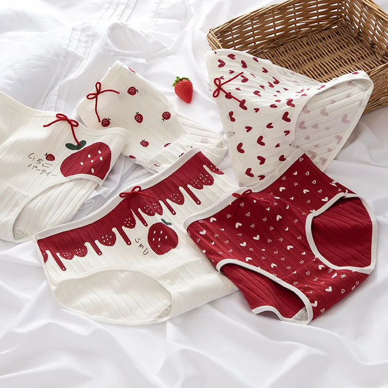 Red heart-patterned panties, designed by Amoura Elegance for women’s everyday comfort