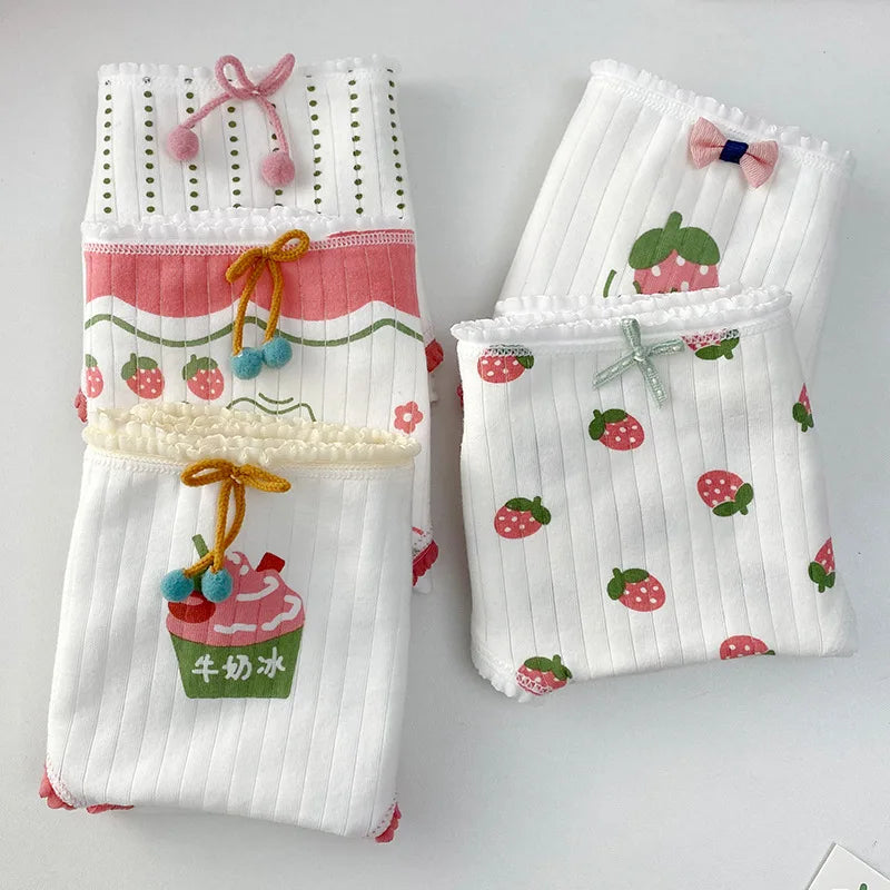 Amoura Elegance 5PCS Cute Print Cotton Intimates – Middle-Waist Women’s Panties
