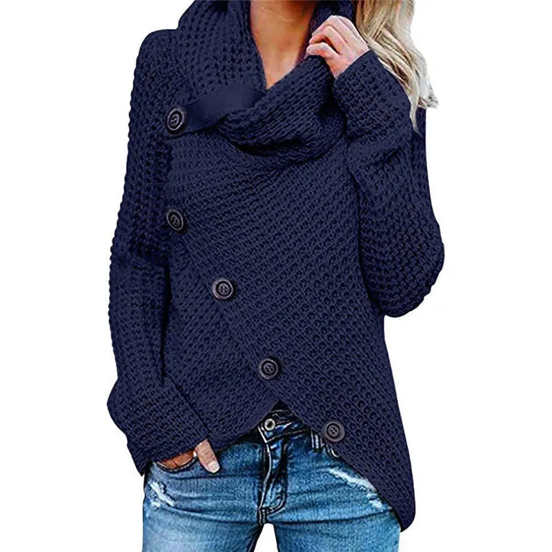 "Amoura Elegance Women's Turtleneck Knitted Sweater Autumn/Winter – Long Lantern Sleeve Five-Button Cardigan Coat, Oversized Fit S-5XL"
