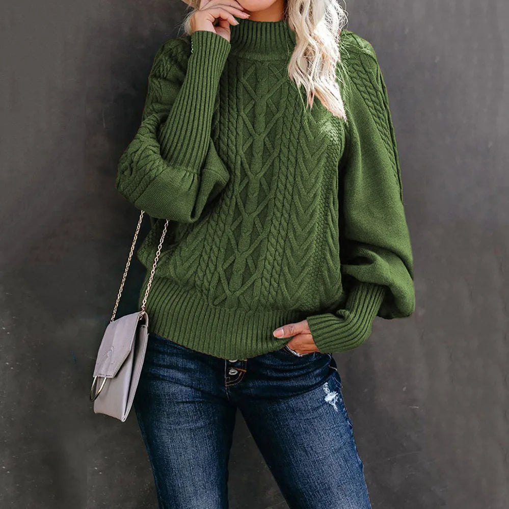 Amoura Elegance 2024 Winter New Mid-Neck Sweater – Women’s Loose Long Sleeve Solid Color Knit Turtleneck for Office and Casual Wear