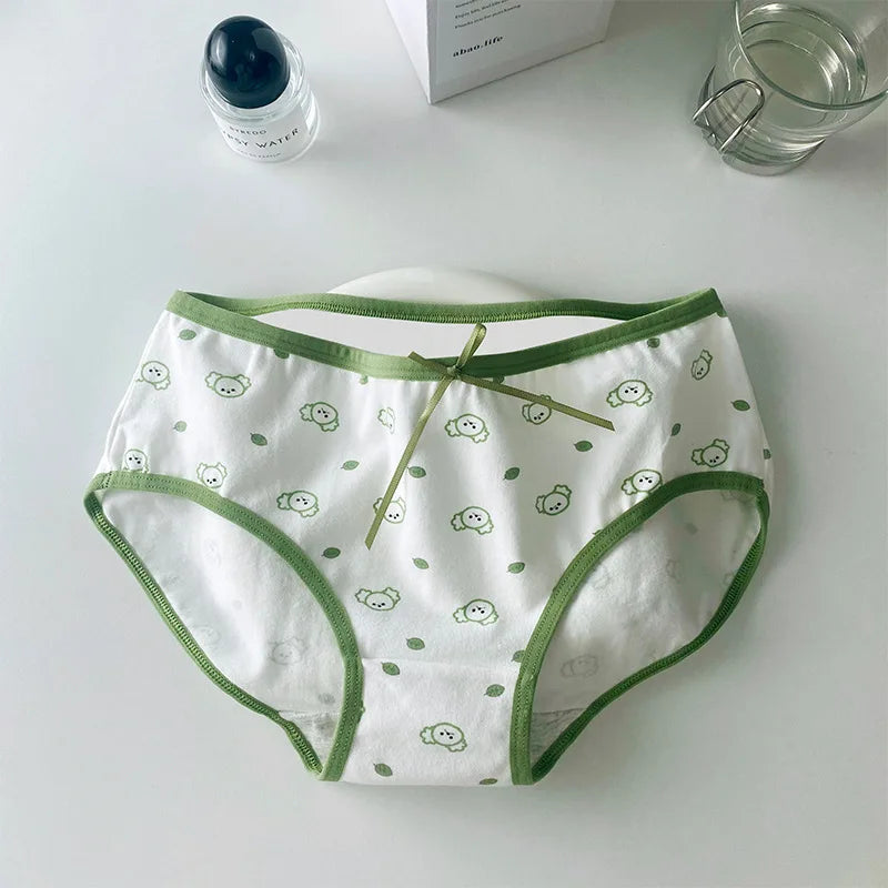 Amoura Elegance 5PCS Cute Print Cotton Intimates – Middle-Waist Women’s Panties