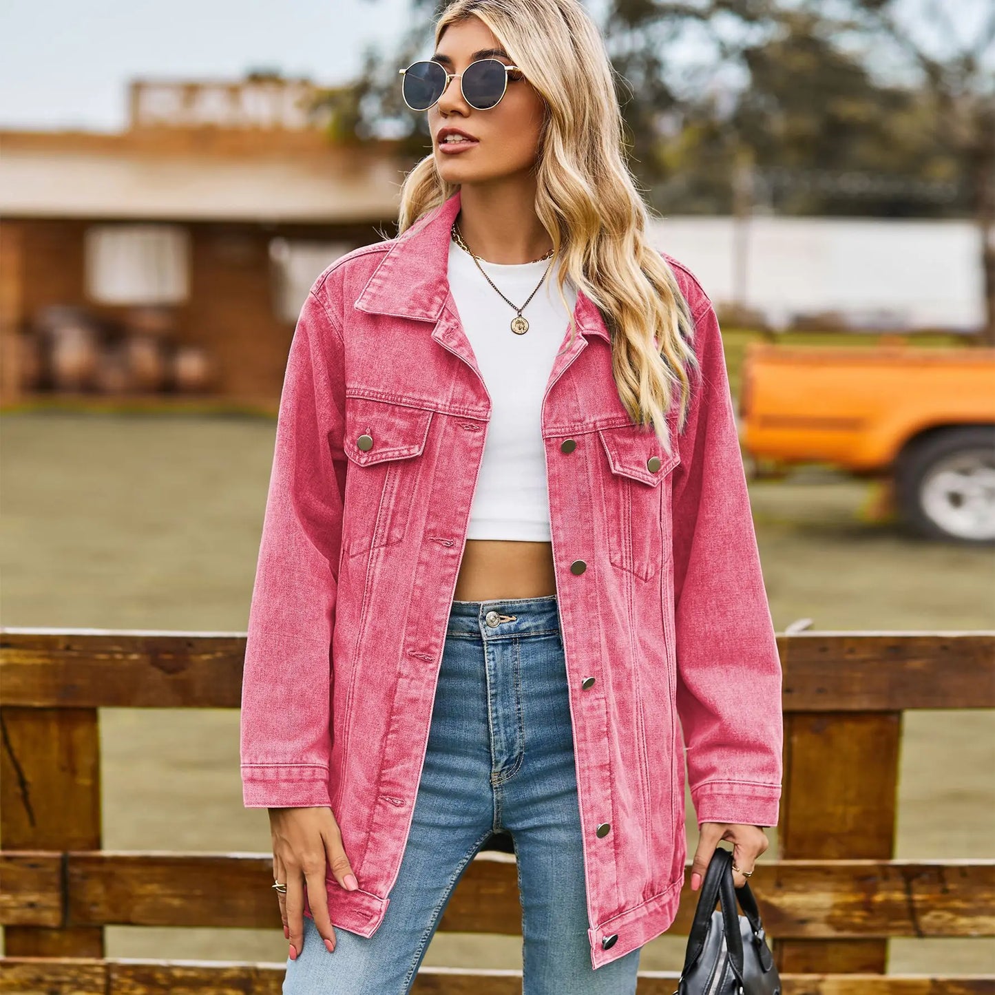 Amoura Elegance Women's Vintage Denim Jacket – Loose Lapel Single-Breasted Cardigan Coat for Autumn Winter Casual Commuter Style 2023