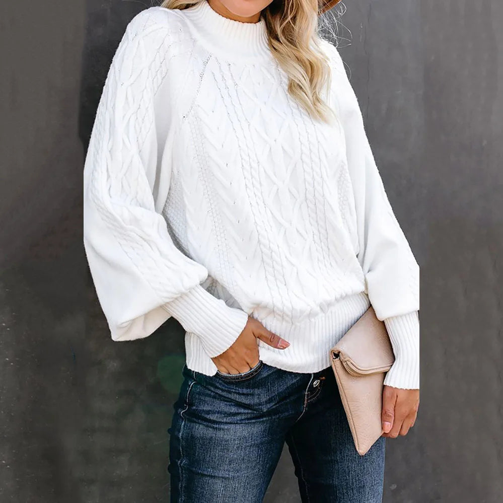 Amoura Elegance 2024 Winter New Mid-Neck Sweater – Women’s Loose Long Sleeve Solid Color Knit Turtleneck for Office and Casual Wear