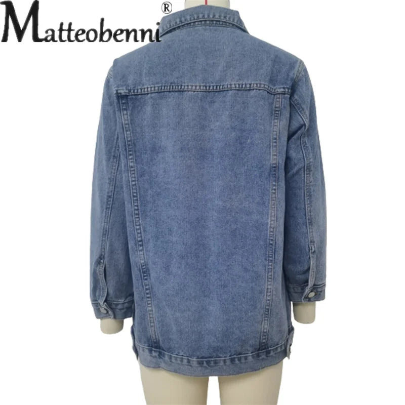 Amoura Elegance Women's Vintage Denim Jacket – Loose Lapel Single-Breasted Cardigan Coat for Autumn Winter Casual Commuter Style 2023