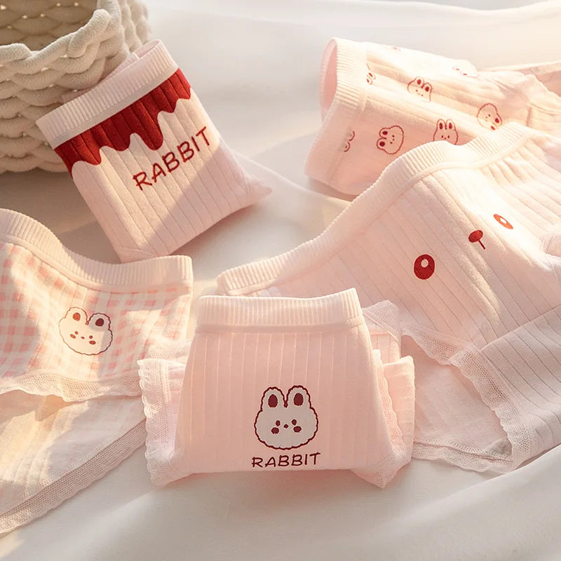Women’s Cotton Briefs – 5PCS Cute Cartoon Panties Set for Girls and Ladies