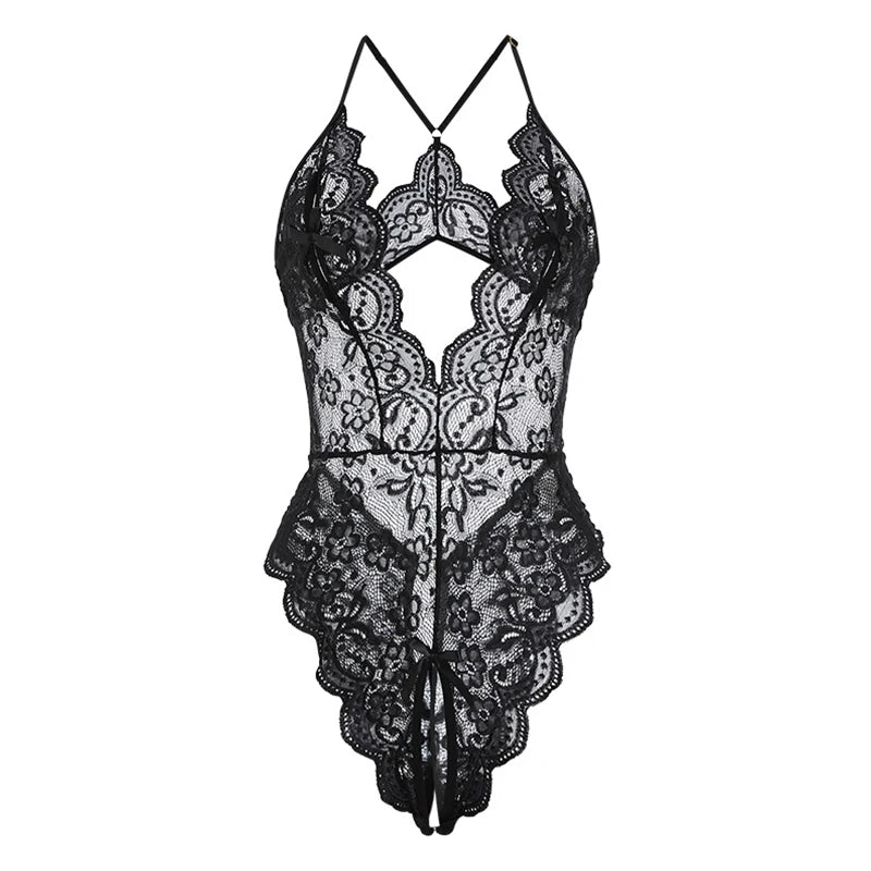 Amoura Elegance |Crotchless Lace Babydoll Lingerie - Sexy Erotic Bodysuit & Open Costume