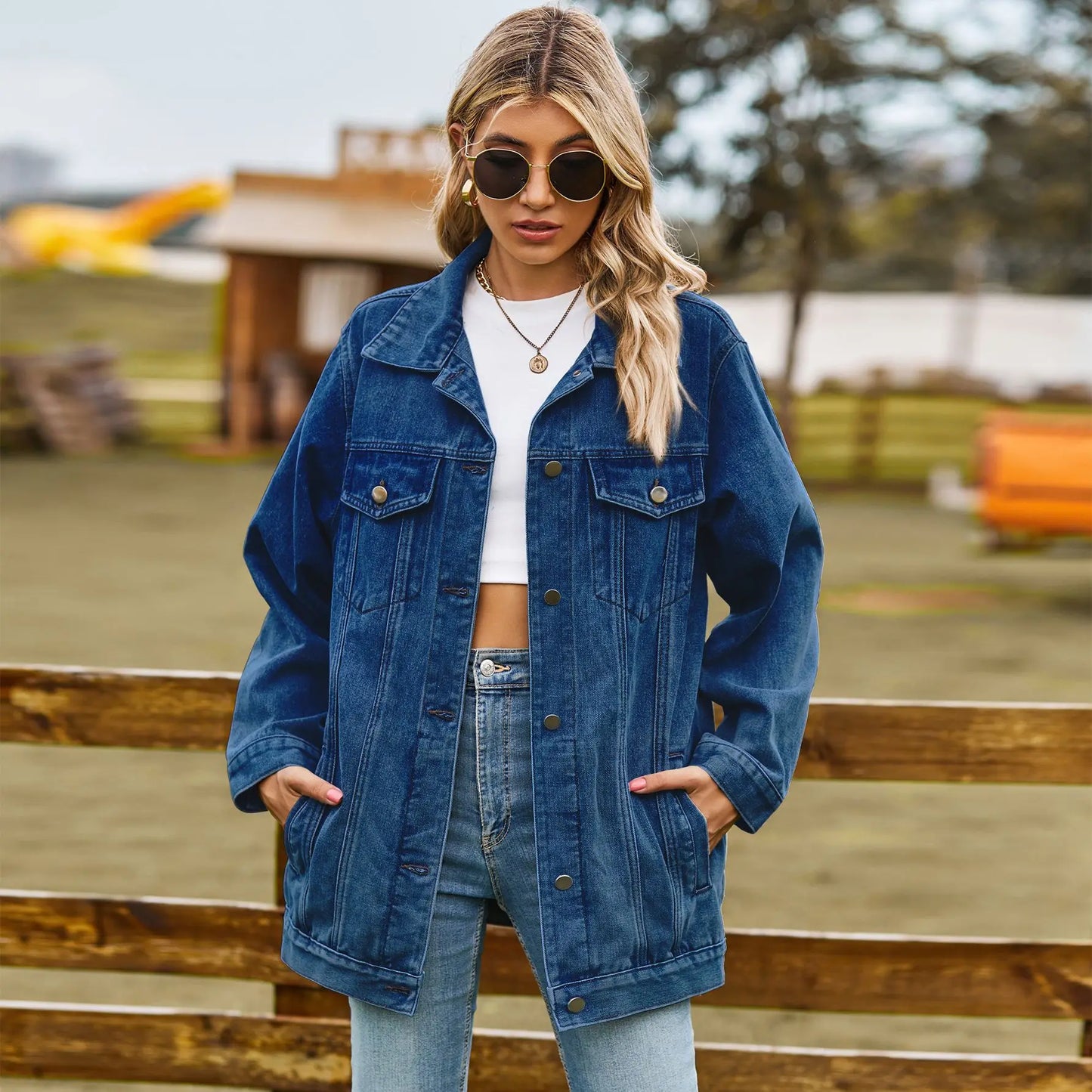 Amoura Elegance Women's Vintage Denim Jacket – Loose Lapel Single-Breasted Cardigan Coat for Autumn Winter Casual Commuter Style 2023