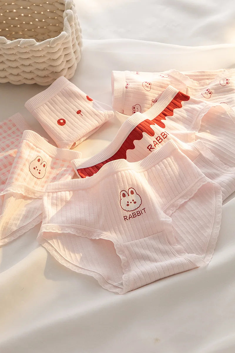 Women’s Cotton Briefs – 5PCS Cute Cartoon Panties Set for Girls and Ladies