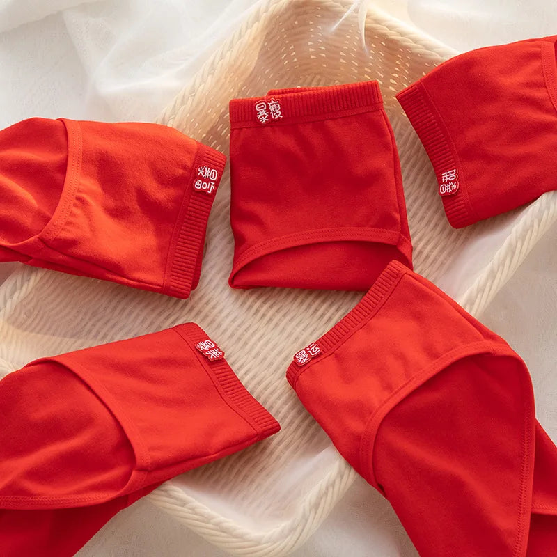 5-Piece Women's Cotton Underwear Set - Breathable Red Panties, Solid Color Sexy Intimates from Amoura Elegance
