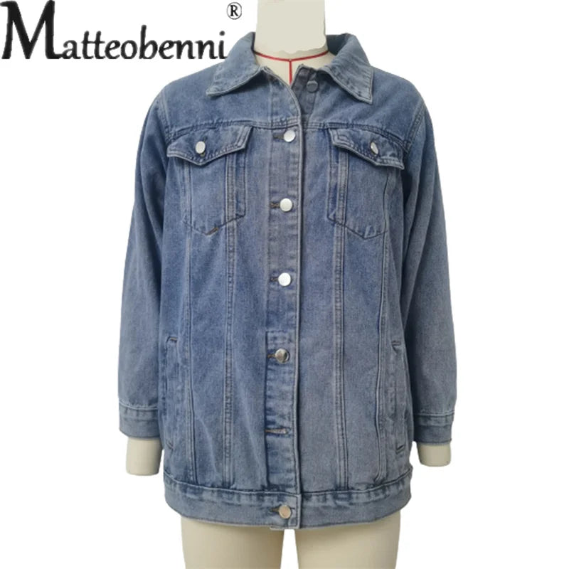Amoura Elegance Women's Vintage Denim Jacket – Loose Lapel Single-Breasted Cardigan Coat for Autumn Winter Casual Commuter Style 2023