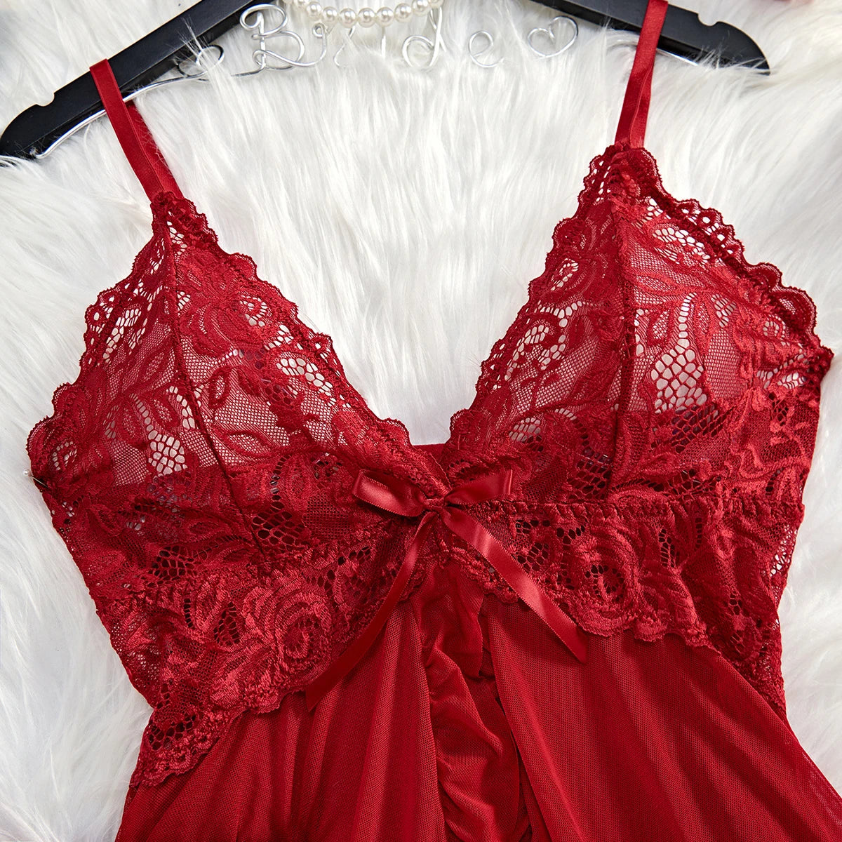 Amoura Elegance|Sexy Lace Chemise Nightdress - Plus Size Deep V Babydoll Lingerie & Sleepwear |