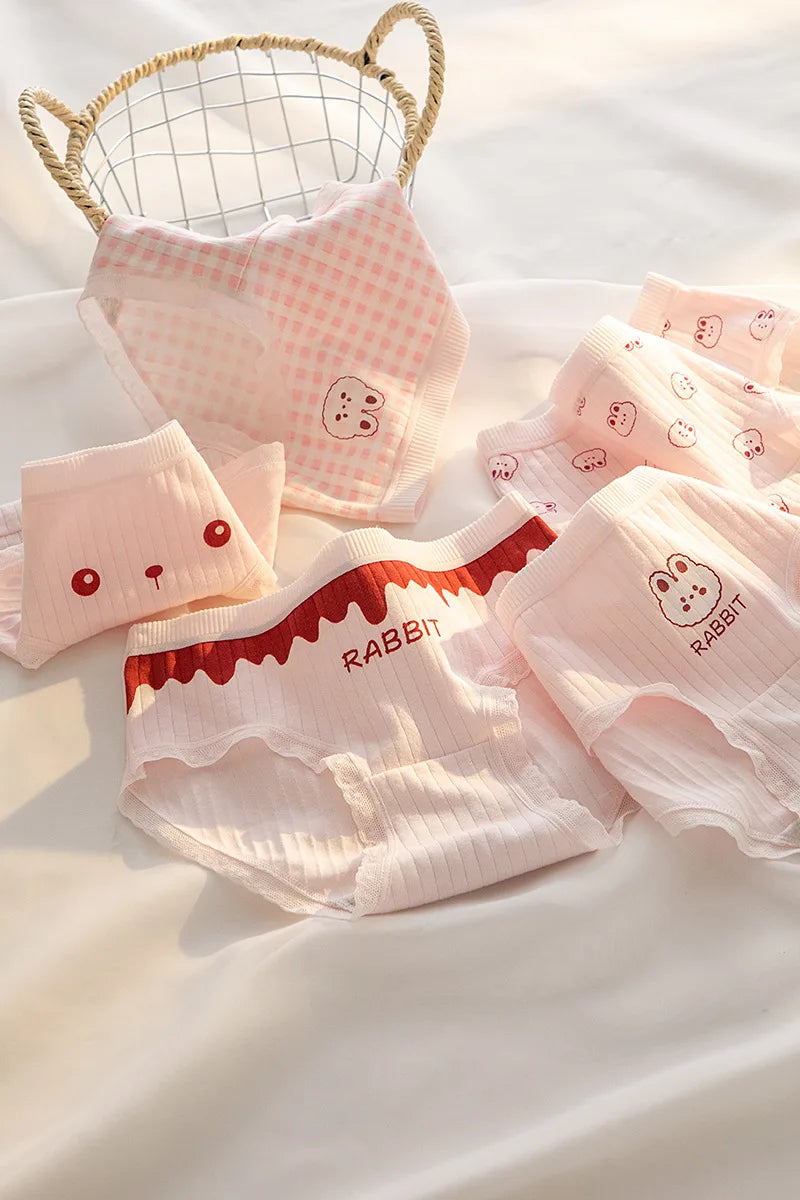 Women’s Cotton Briefs – 5PCS Cute Cartoon Panties Set for Girls and Ladies