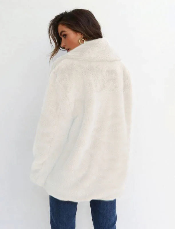 "Amoura Elegance Women's Plush Lapel Slim-Fit Jacket – European & American Fashion Sexy Autumn/Winter Outerwear for Stylish Comfort"