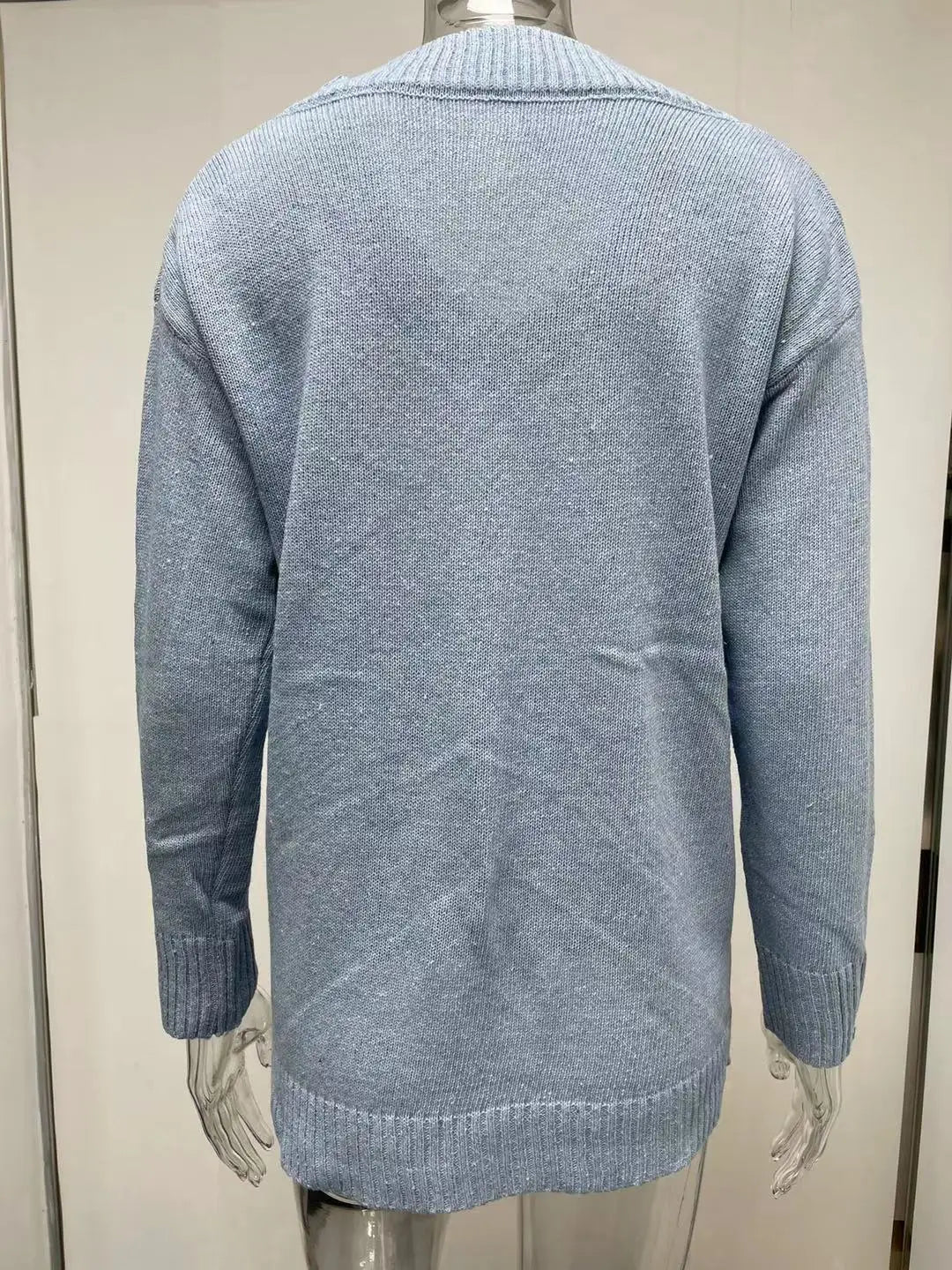 Amoura Elegance Fashion Europe and US 2024 Autumn/Winter Solid Color V-Neck Sweater Blouse – Casual Loose Fit Women's Top