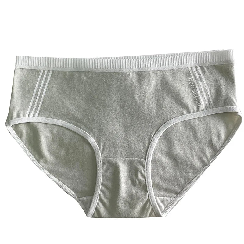 Amoura Elegance 3-Piece Set: Women's Breathable Cotton Mid-Waist Panties – Solid Color, Soft & Sexy Triangle Lingerie