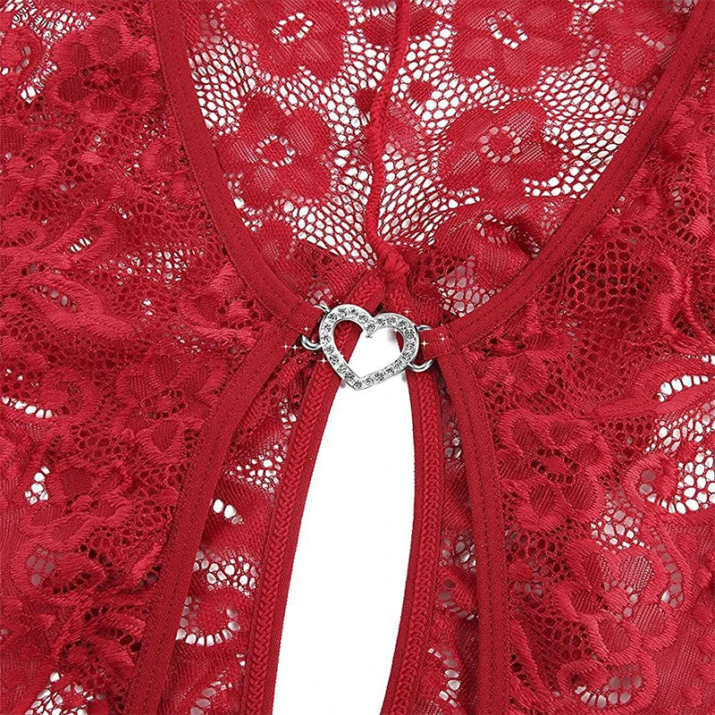 Amoura Elegance |Crotchless Lace Babydoll Lingerie - Sexy Erotic Bodysuit & Open Costume