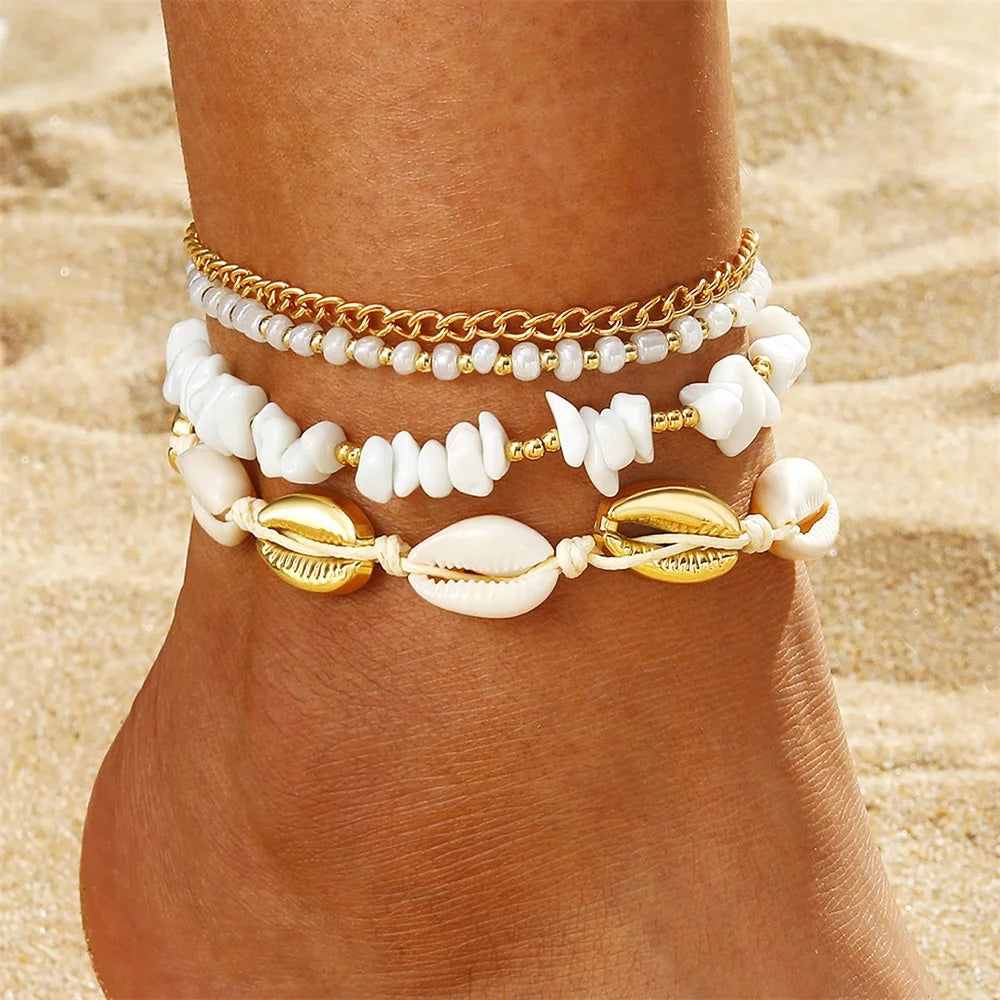 "AmouraElegance FNIO Shell Anklets for Women | 2023 New Foot Jewelry | Summer Beach Barefoot Bracelet | Boho Ankle & Leg Accessories for Women"