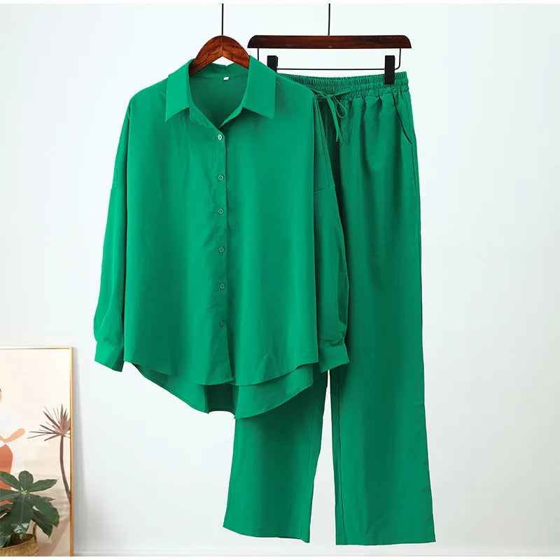 Amoura Elegance Europe & U.S. Autumn & Winter Long-Sleeved Shirt and Wide-Leg Pants Casual Suit – Modern Comfort Style