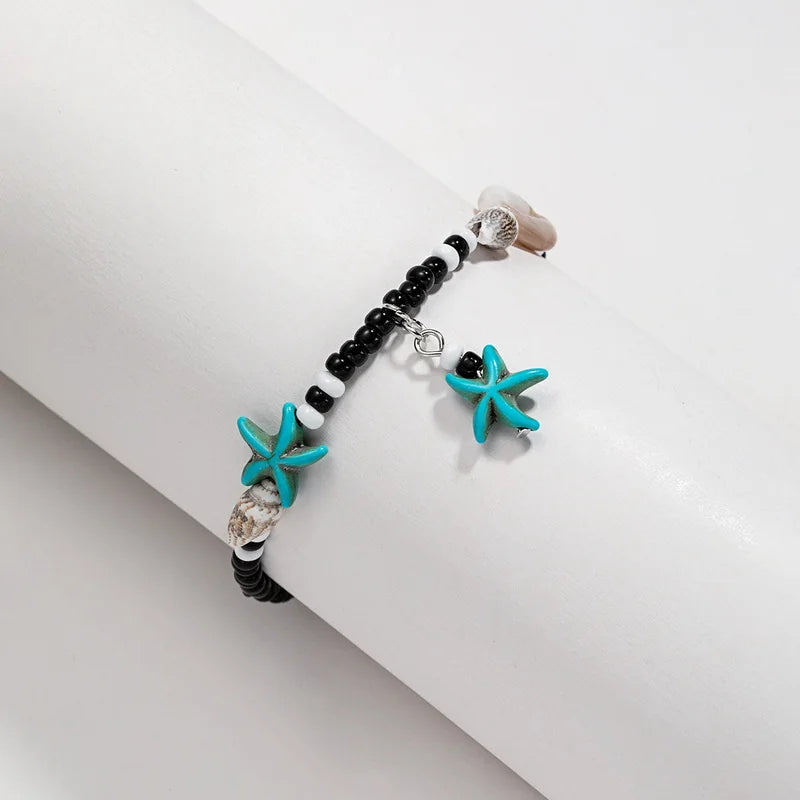 AmouraElegance Shell Starfish Anklets for Women | Handmade Bohemian Leg & Foot Chain with Rice Beads | Boho Sandals Jewelry Gift