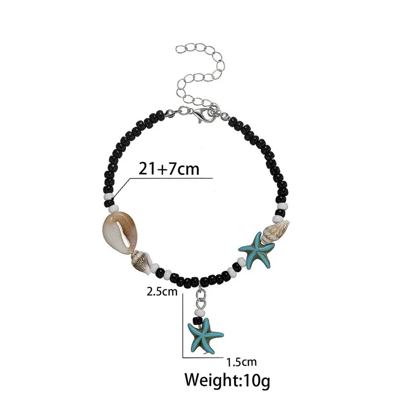 AmouraElegance Shell Starfish Anklets for Women | Handmade Bohemian Leg & Foot Chain with Rice Beads | Boho Sandals Jewelry Gift
