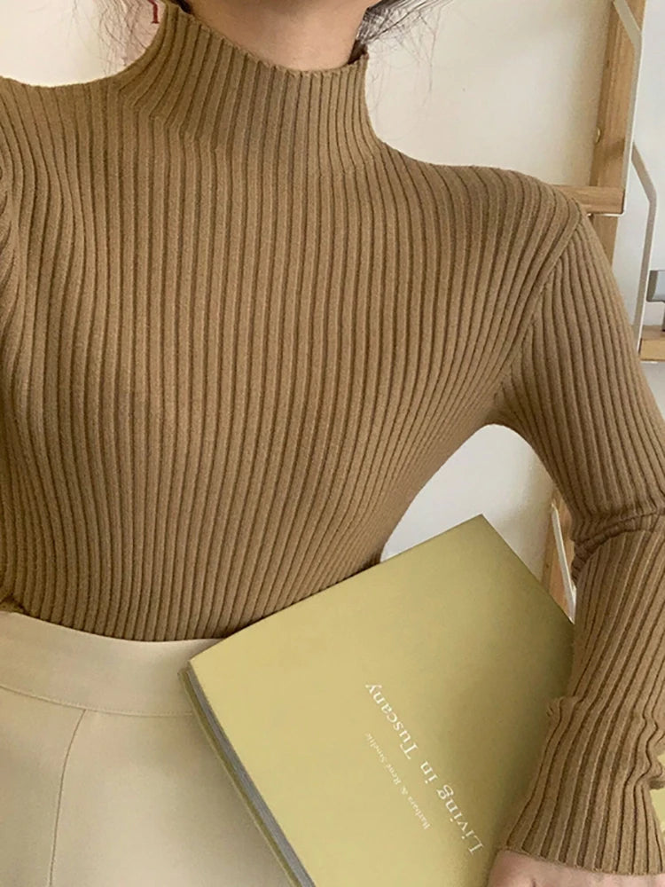 Amoura Elegance Women's 2024 Chic Autumn/Winter Turtleneck Sweater – Casual Long Sleeve Knit Jumper Top for Warmth & Comfort
