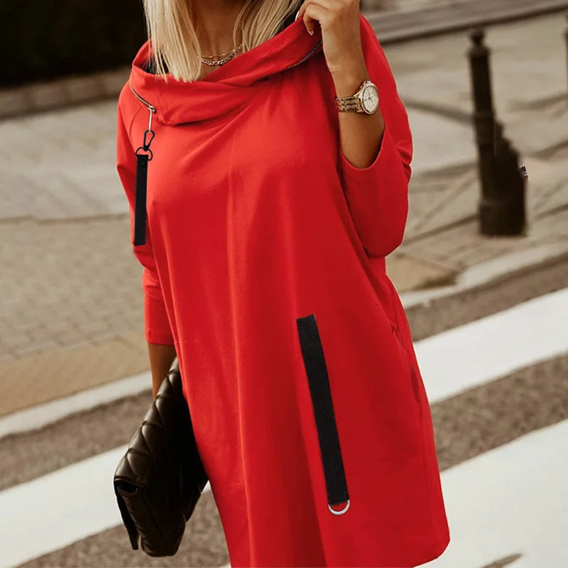 Amoura Elegance Women's Zip Hooded Sweatshirt – Autumn/Winter Long Sleeve Velvet Lace-Up Pullover Hooded Coat for Cozy & Stylish Comfort