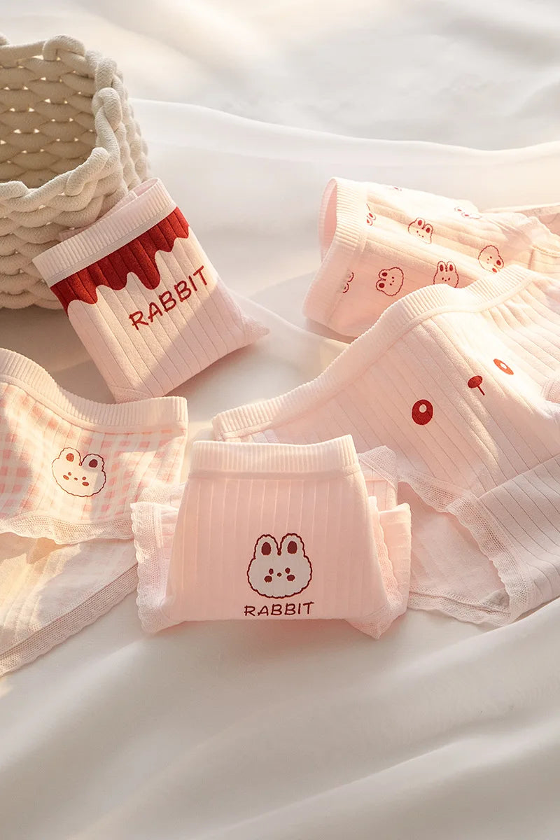 Women’s Cotton Briefs – 5PCS Cute Cartoon Panties Set for Girls and Ladies