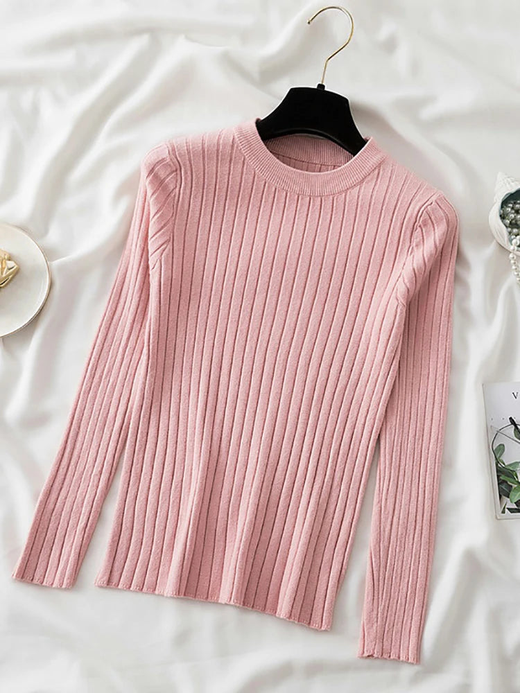Amoura Elegance Knit Soft Jumper Top – 2024 New Autumn Winter O-Neck Slim-Fit Pullovers Sweater, Women's Long Sleeve Casual Shirt