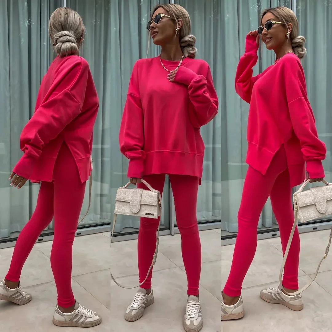 Amoura Elegance Women's Two-Piece Suit – Spring Casual Hoodie and Slim-Fit Trousers Set