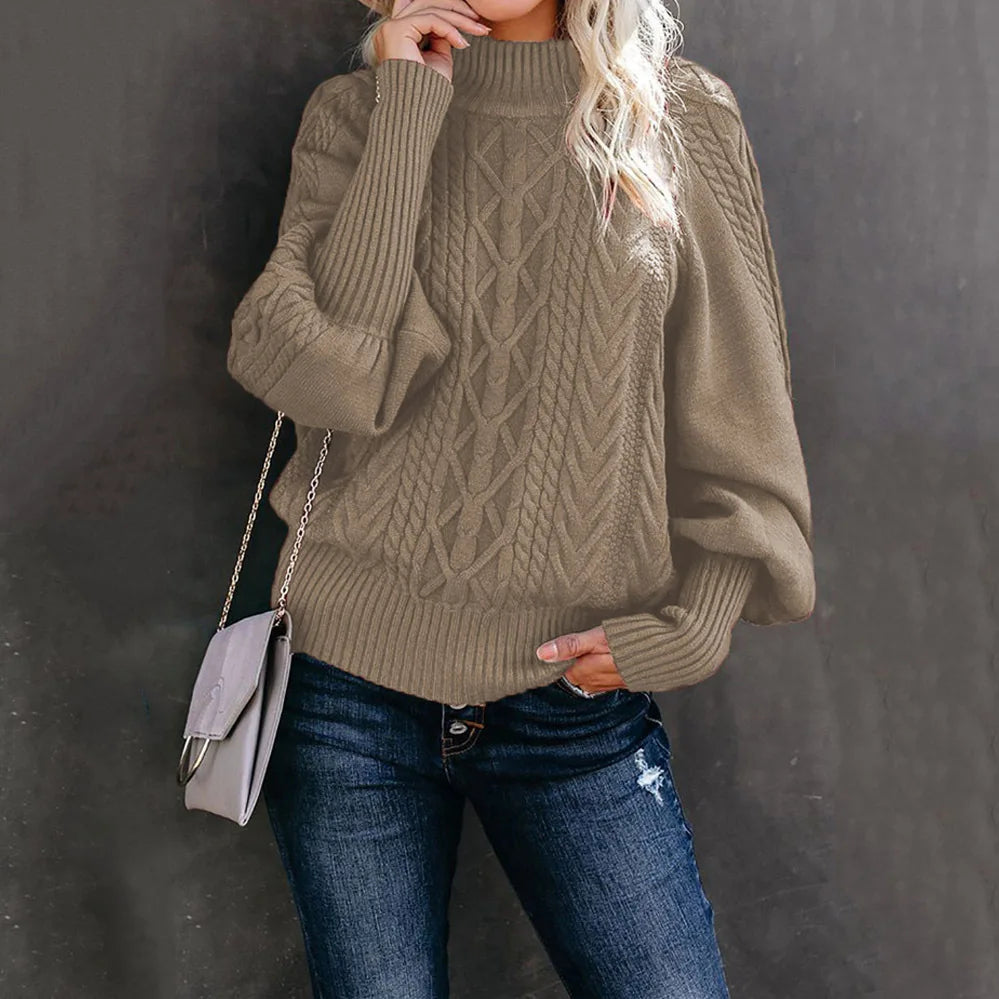 Amoura Elegance 2024 Winter New Mid-Neck Sweater – Women’s Loose Long Sleeve Solid Color Knit Turtleneck for Office and Casual Wear