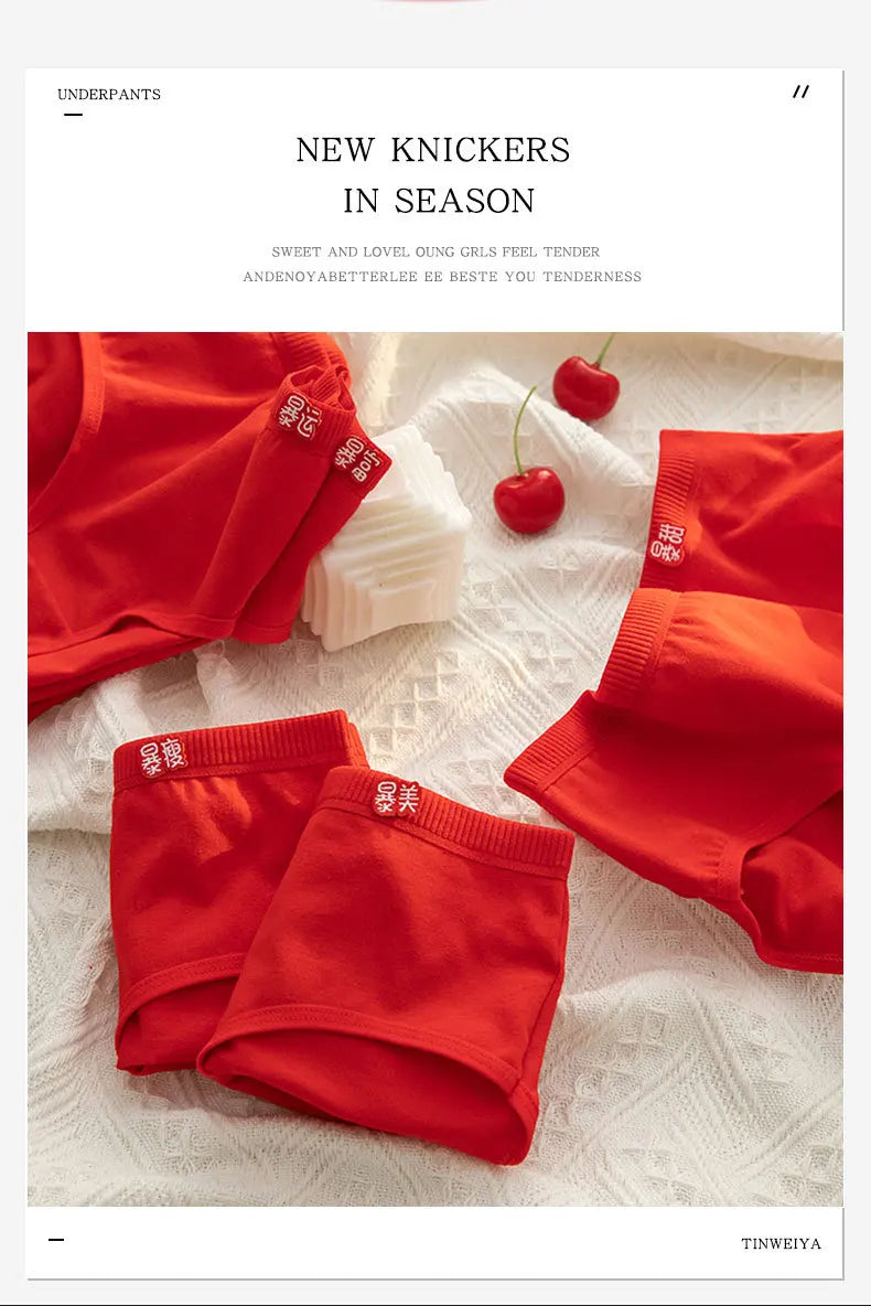 5-Piece Women's Cotton Underwear Set - Breathable Red Panties, Solid Color Sexy Intimates from Amoura Elegance