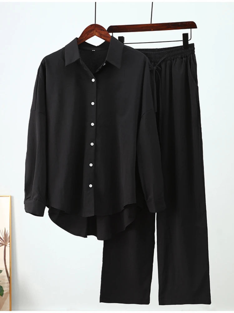 Amoura Elegance Europe & U.S. Autumn & Winter Long-Sleeved Shirt and Wide-Leg Pants Casual Suit – Modern Comfort Style