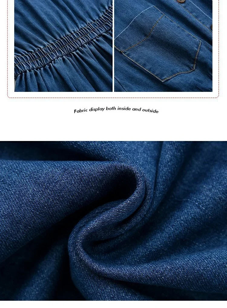 Amoura Elegance Blue Denim Vintage Long Dress – Korean Fashion Autumn Single-Breasted Loose Streetwear