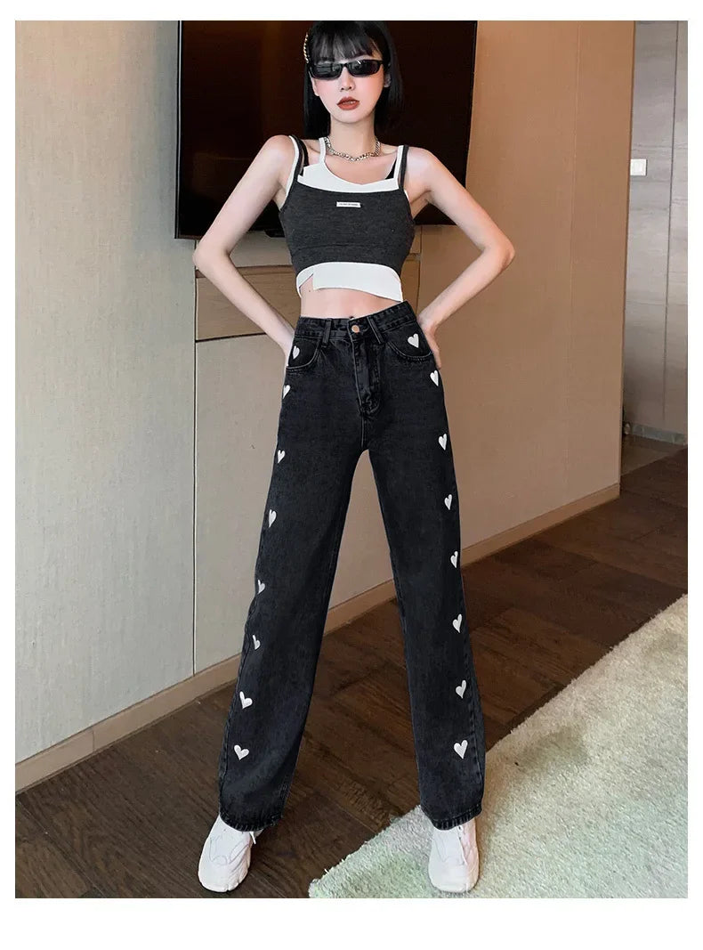 Amoura Elegance High-Waisted Loose-Fit Bell Bottom Jeans - Trendy, Slimming Denim Trousers for Women | Perfect for Spring & Autumn