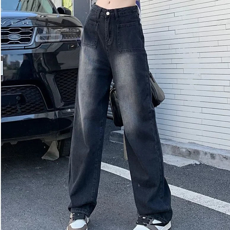 High-waisted Vintage Wide-leg Jeans Women's New 2023 Autumn Winter Design Sensibility Versatile Drape-leg Pants Straight-leg