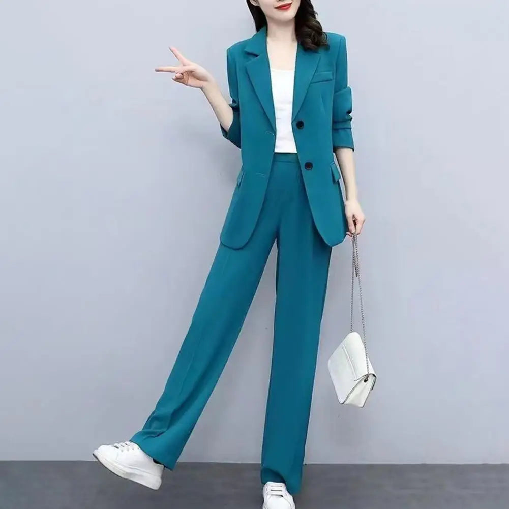 "Amoura Elegance Women's Blazer Pants Set 2024 – Formal Office Suit with Slim Cardigan Jacket & Trousers for Business & Professional Style"