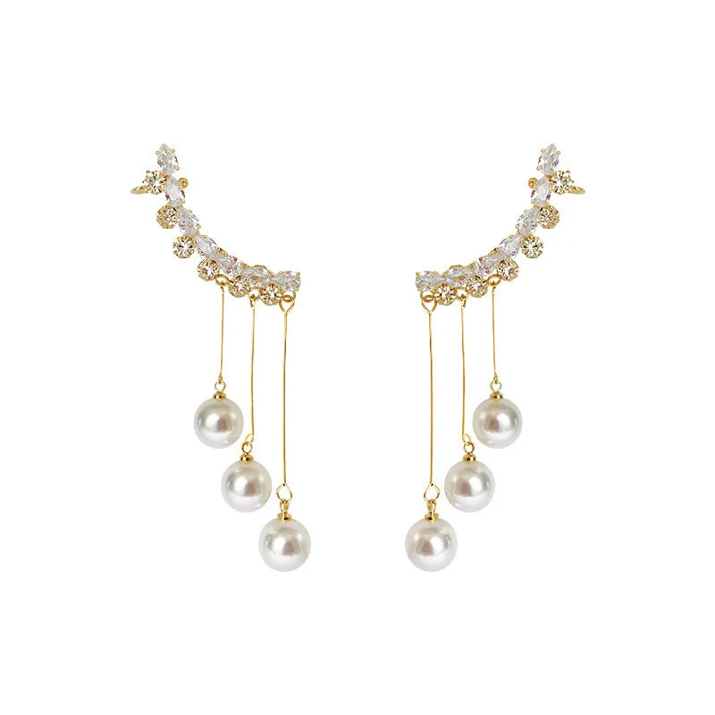 "AmouraElegance 2024 New Fashion Korean Hanging Long Tassel Drop Earrings for Women | Gold Color Zircon Wedding Jewelry Gift"