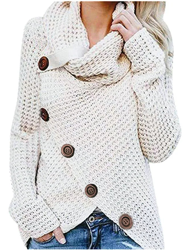 "Amoura Elegance Women's Turtleneck Knitted Sweater Autumn/Winter – Long Lantern Sleeve Five-Button Cardigan Coat, Oversized Fit S-5XL"