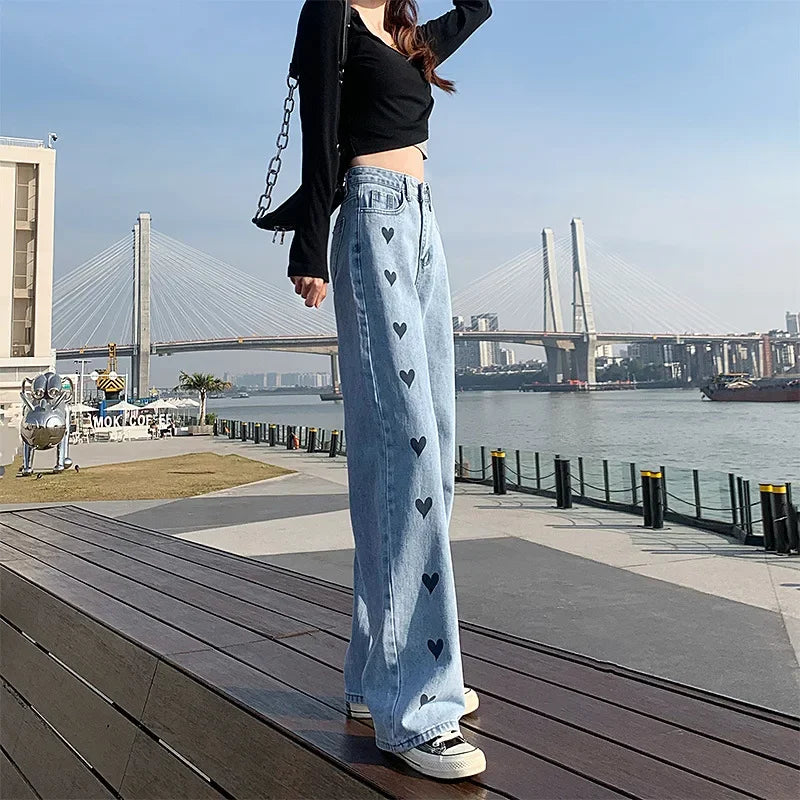 Amoura Elegance High-Waisted Loose-Fit Bell Bottom Jeans - Trendy, Slimming Denim Trousers for Women | Perfect for Spring & Autumn