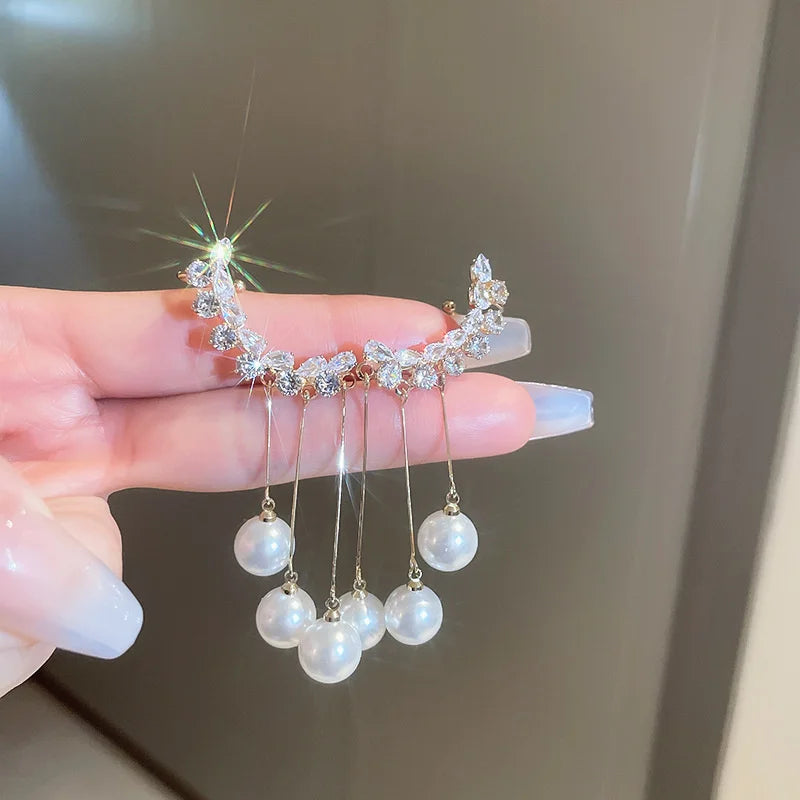 "AmouraElegance 2024 New Fashion Korean Hanging Long Tassel Drop Earrings for Women | Gold Color Zircon Wedding Jewelry Gift"
