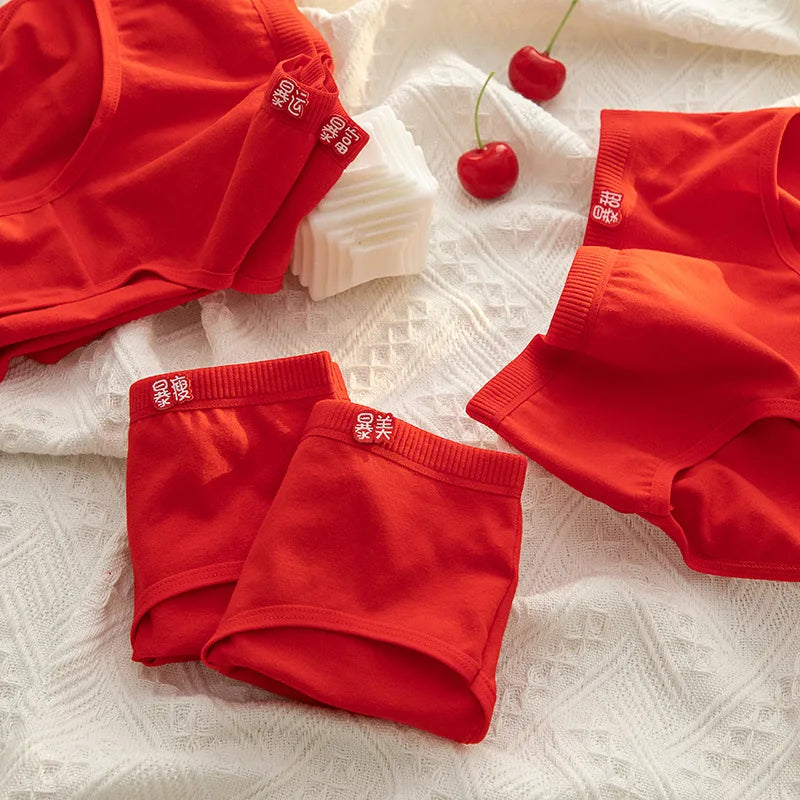 5-Piece Women's Cotton Underwear Set - Breathable Red Panties, Solid Color Sexy Intimates from Amoura Elegance