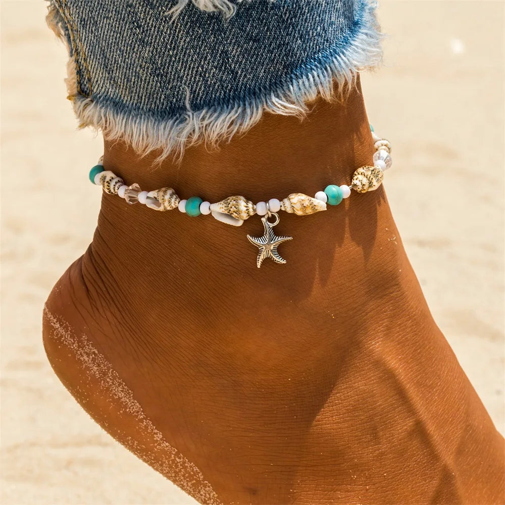 "AmouraElegance FNIO Shell Anklets for Women | 2023 New Foot Jewelry | Summer Beach Barefoot Bracelet | Boho Ankle & Leg Accessories for Women"