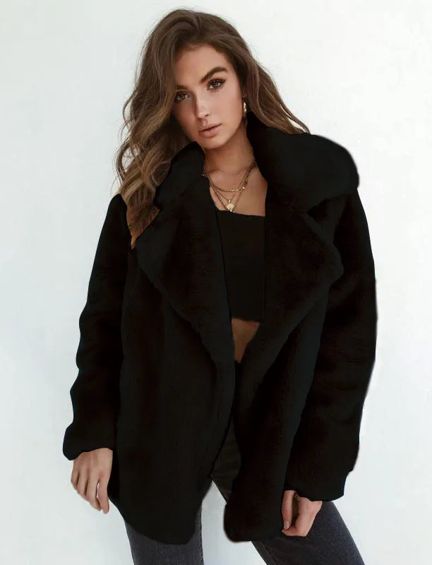 "Amoura Elegance Women's Plush Lapel Slim-Fit Jacket – European & American Fashion Sexy Autumn/Winter Outerwear for Stylish Comfort"