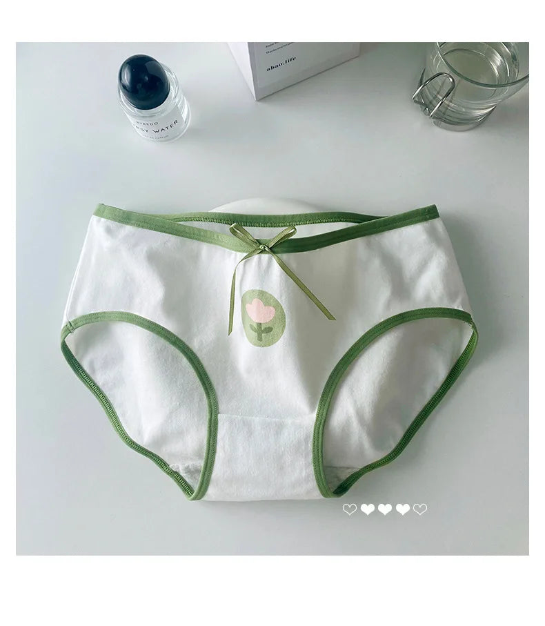 Amoura Elegance 5PCS Cute Print Cotton Intimates – Middle-Waist Women’s Panties
