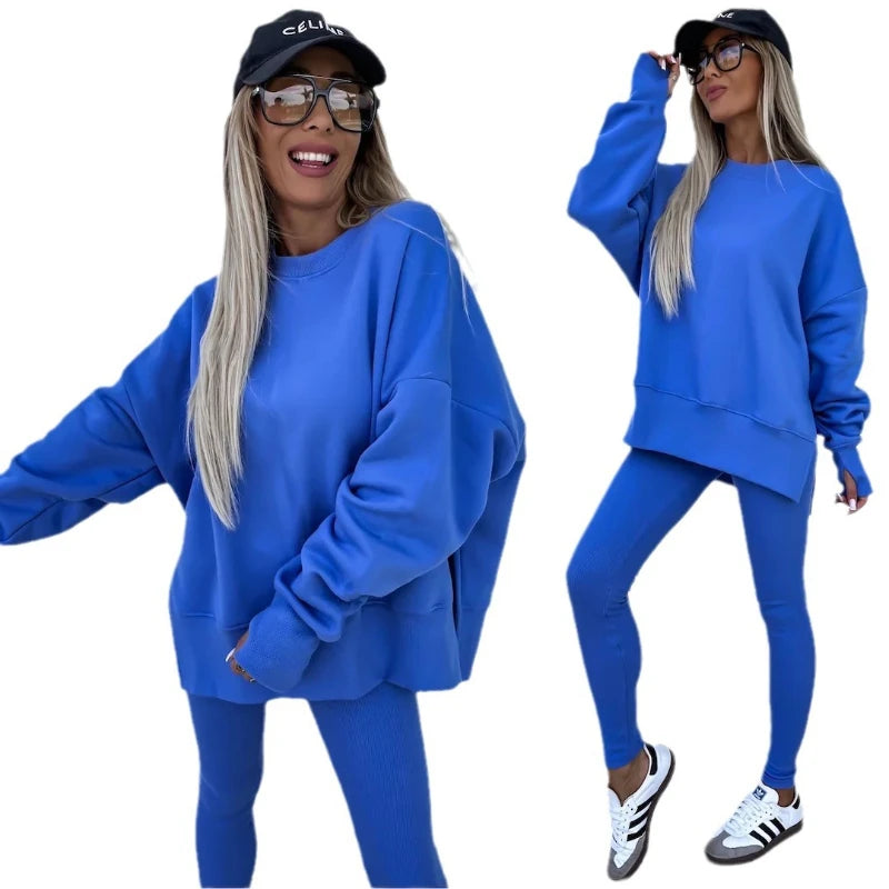 Amoura Elegance Women's Two-Piece Suit – Spring Casual Hoodie and Slim-Fit Trousers Set