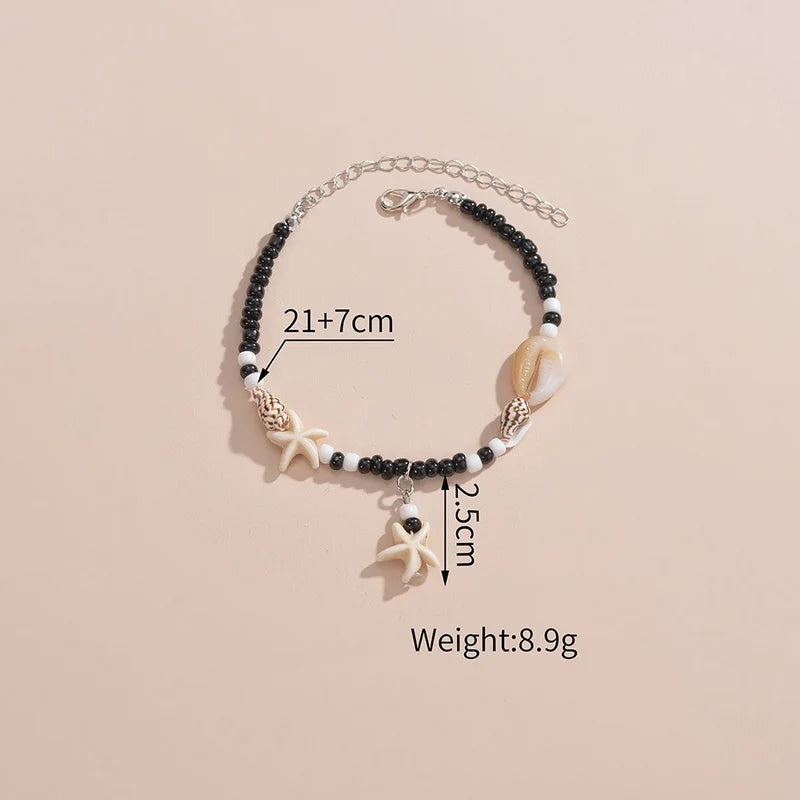 AmouraElegance Shell Starfish Anklets for Women | Handmade Bohemian Leg & Foot Chain with Rice Beads | Boho Sandals Jewelry Gift